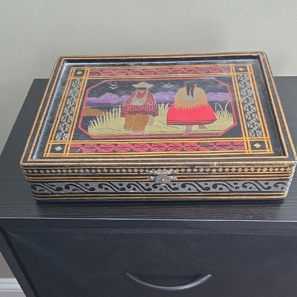 Decorative Wooden Box with Folk Art Design